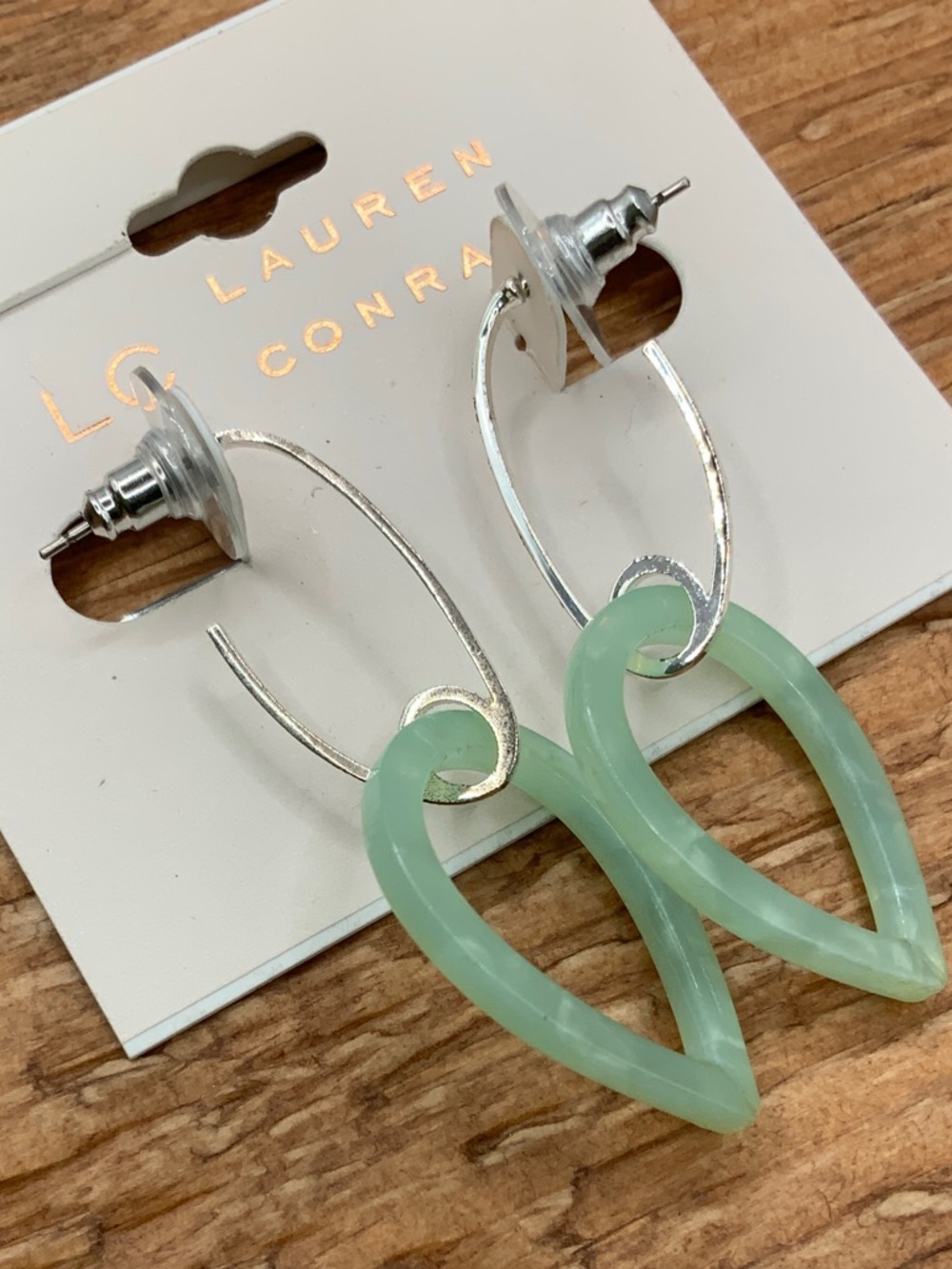 LC Lauren Conrad Mint Green Teardrop Silver Tone Dangling Earrings